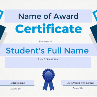"Blue" Certificate template for VIULearn Awards 